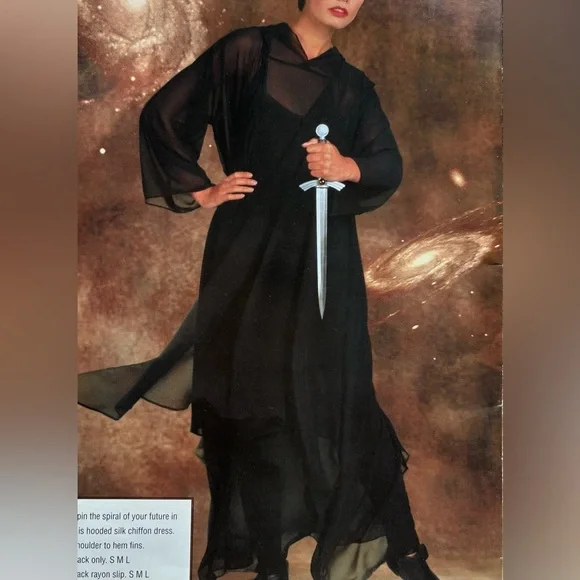 Black Hooded Silk Chiffon Dress - Picture 1 of 4